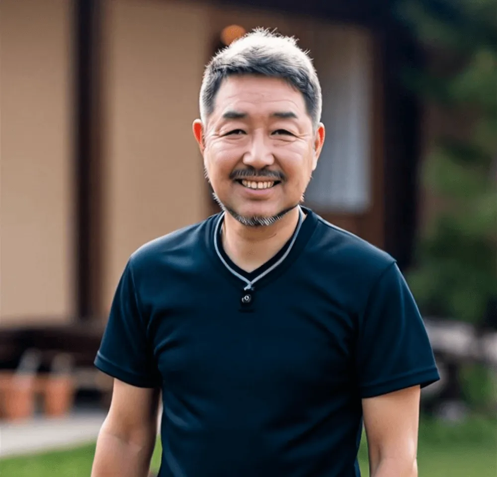 老人ホーム院長の穏やかな表情のポートレート写真